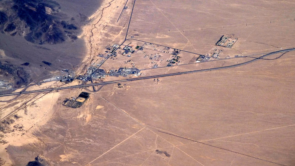 Aerial view of Baker , Mojave Desert, California , USA.
