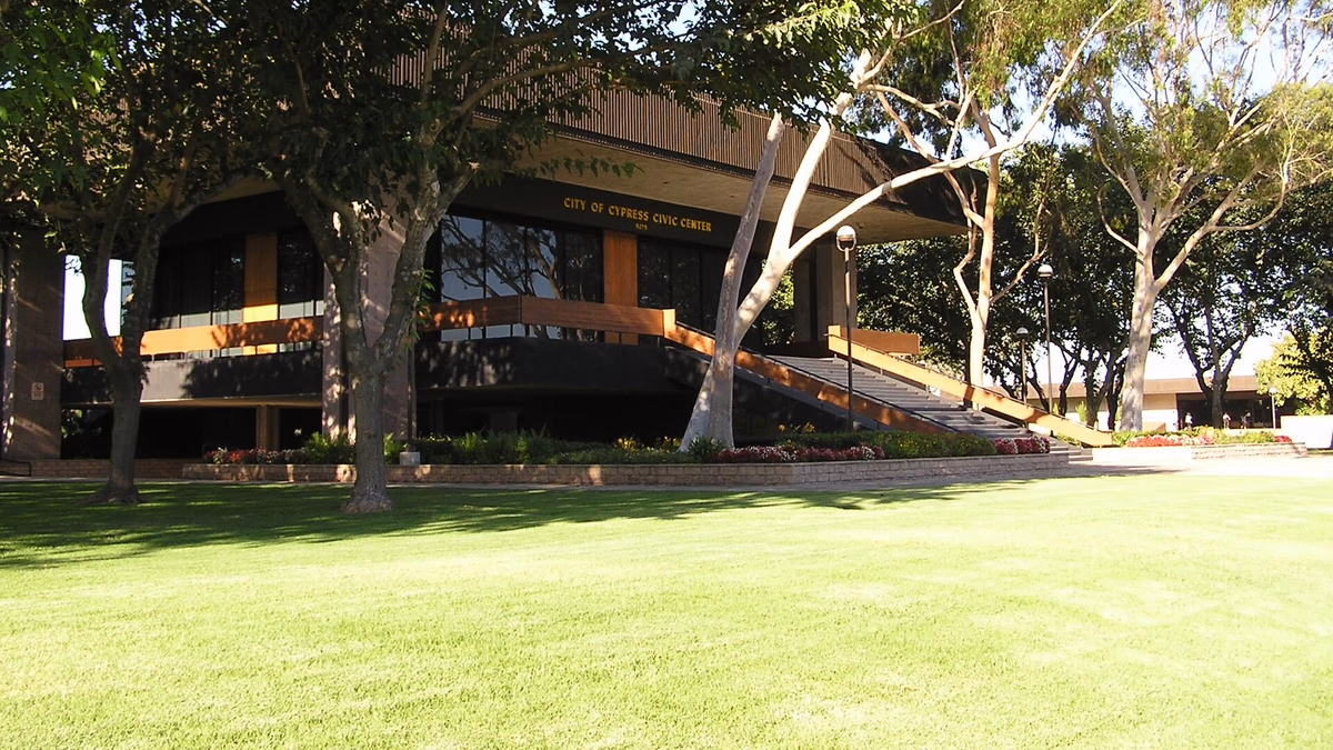 Cypress, California City Council Chamber, originally designed by William L. Pereira and Associates, located next to City Hall.