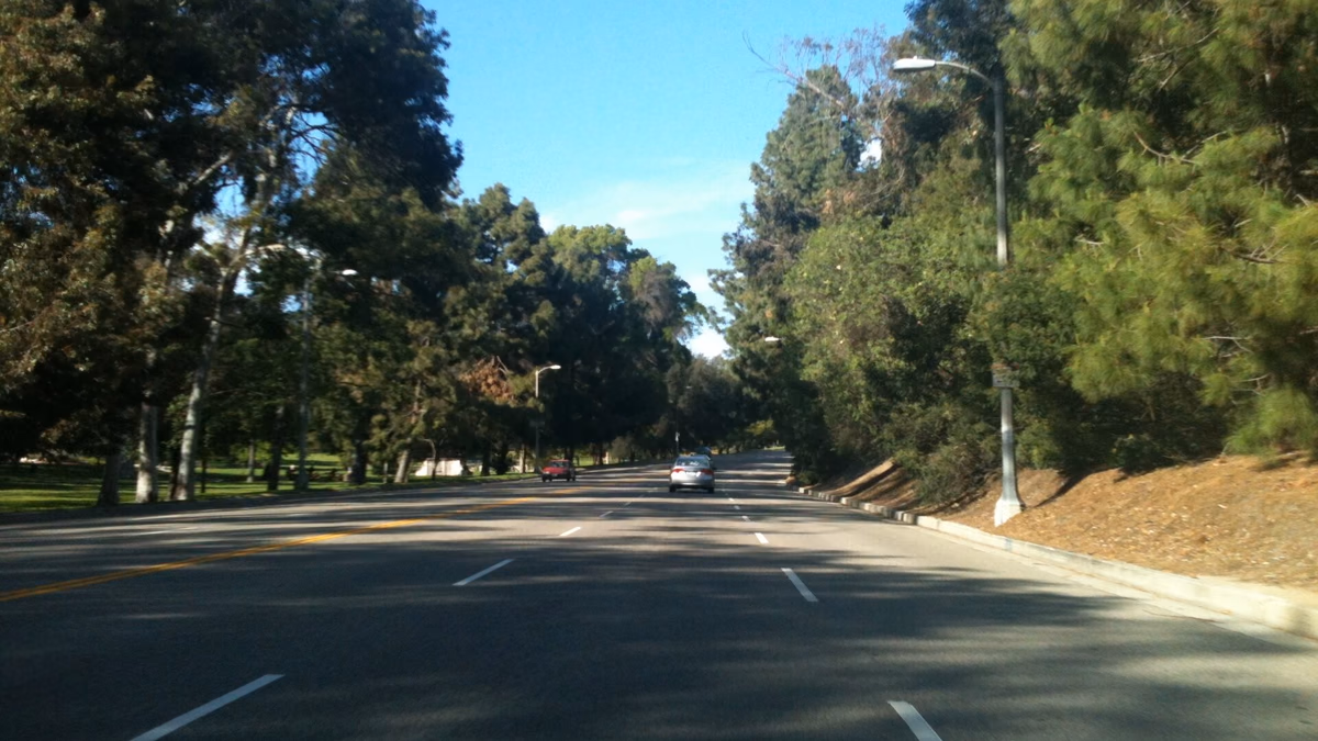 A view of Elysian Park on Stadium Way in the City of Los Angeles, California