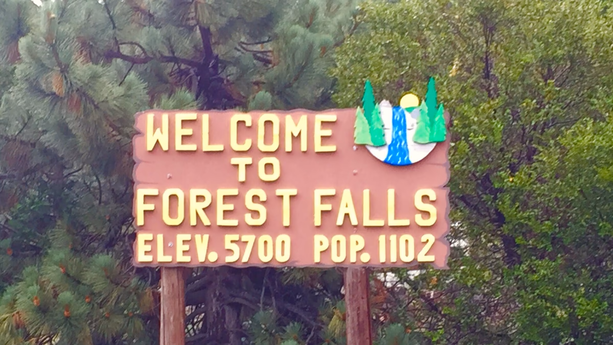Sign by the city limits of Forest Falls, CA.