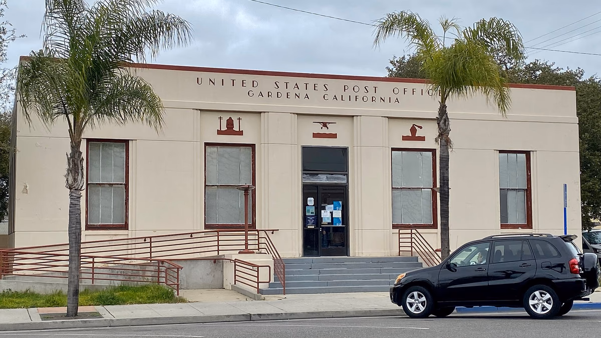 Post office zip 90247 Gardena Boulevard California 1939 New Deal Treasury Art Deco Section of Fine Arts