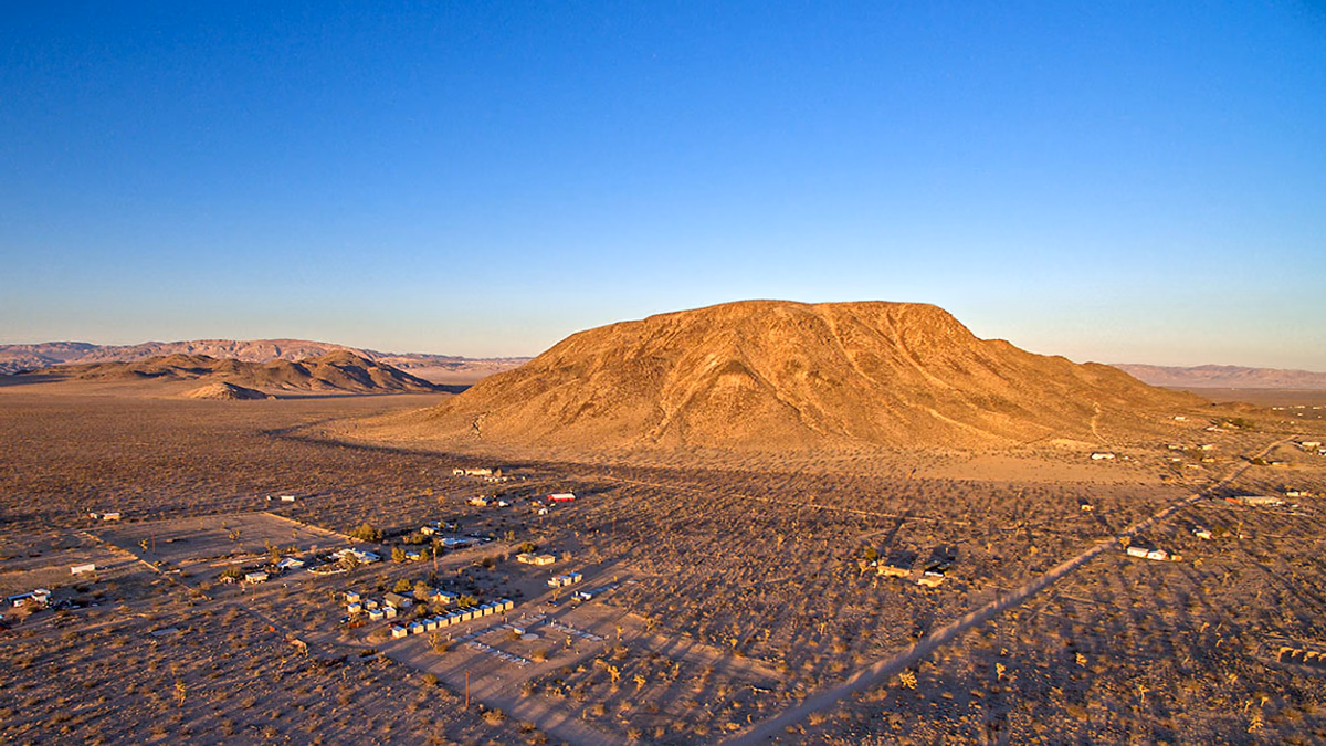 View to the NE of Goat Mountain in Landers, California, with the Goat Mountain Astronomical Research Station in foreground.