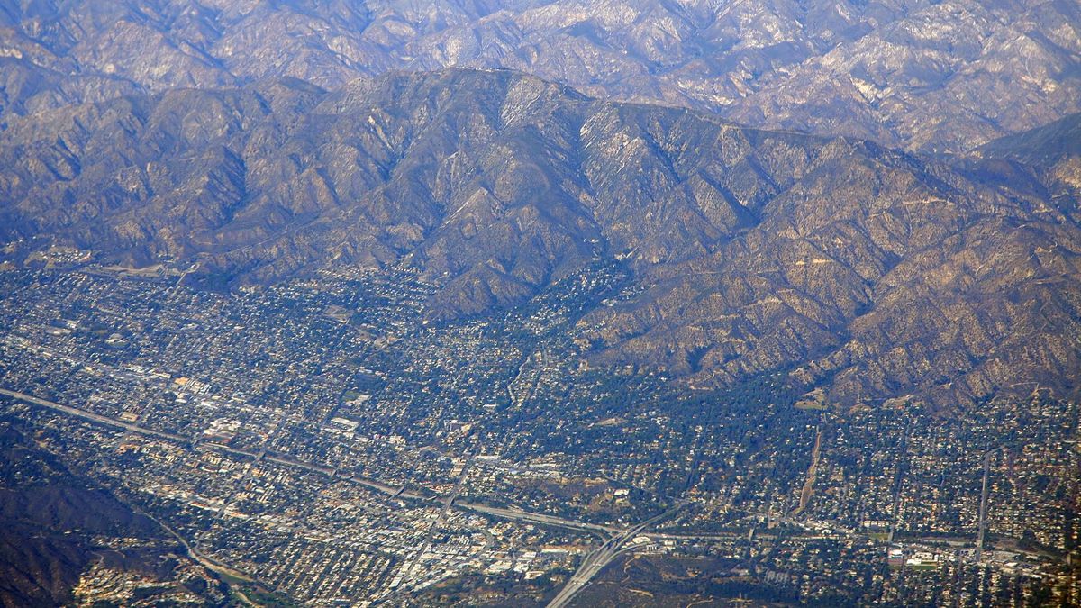 Mt. Lukens overlooking La Crecenta-Montrose , the 210 Freeway , and the Verdugo Mountains and Verdugo Valley — Los Angeles County, California.