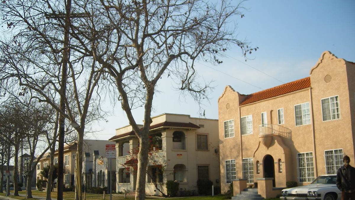 Houses along Martin Luther King Jr. Blvd. in eastern Leimert Park, Los Angeles .