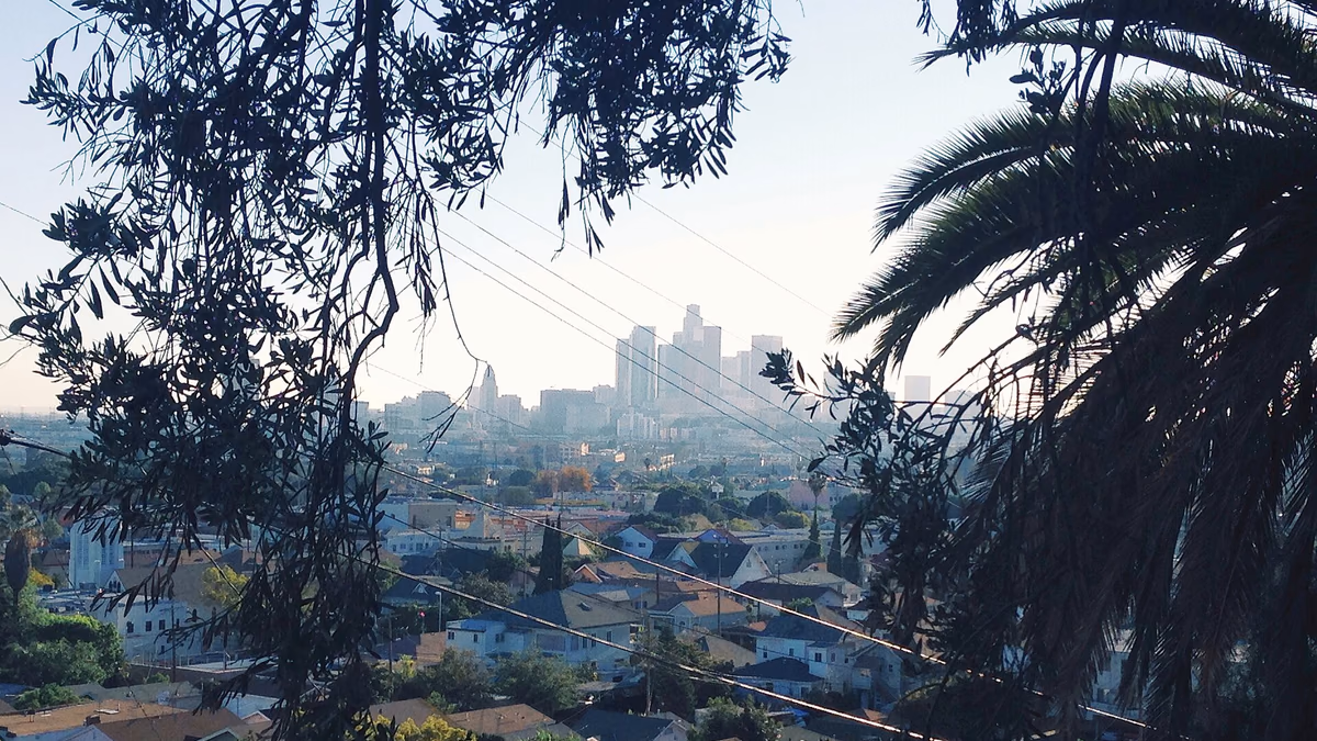 View of Lincoln Heights and Downtown Los Angeles from the San Rafael Hills.
