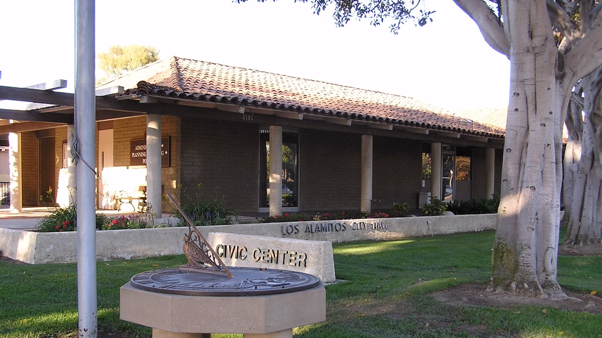 sun dial in front of Los Alamitos, California City Hall.
