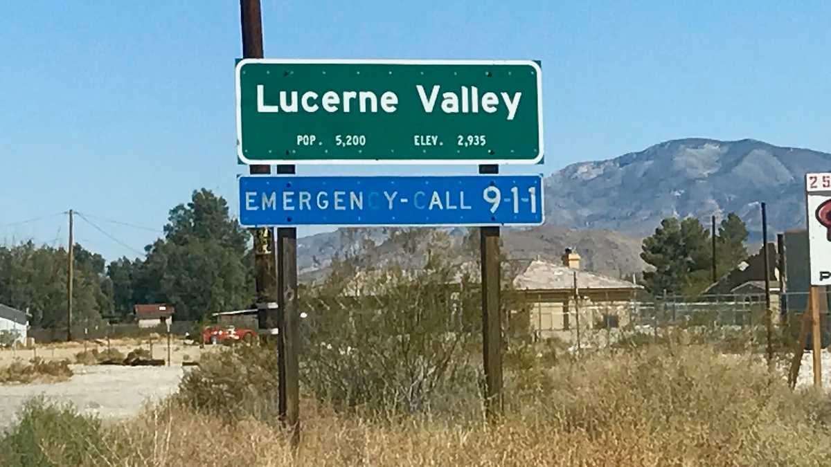 Welcome sign to Lucerne Valley, CA.