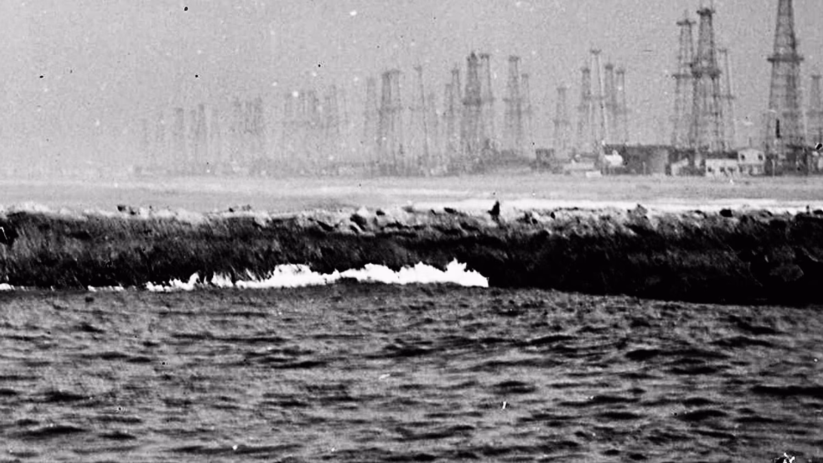 Oil wells on what is now Marina Peninsula neighborhood 1942
