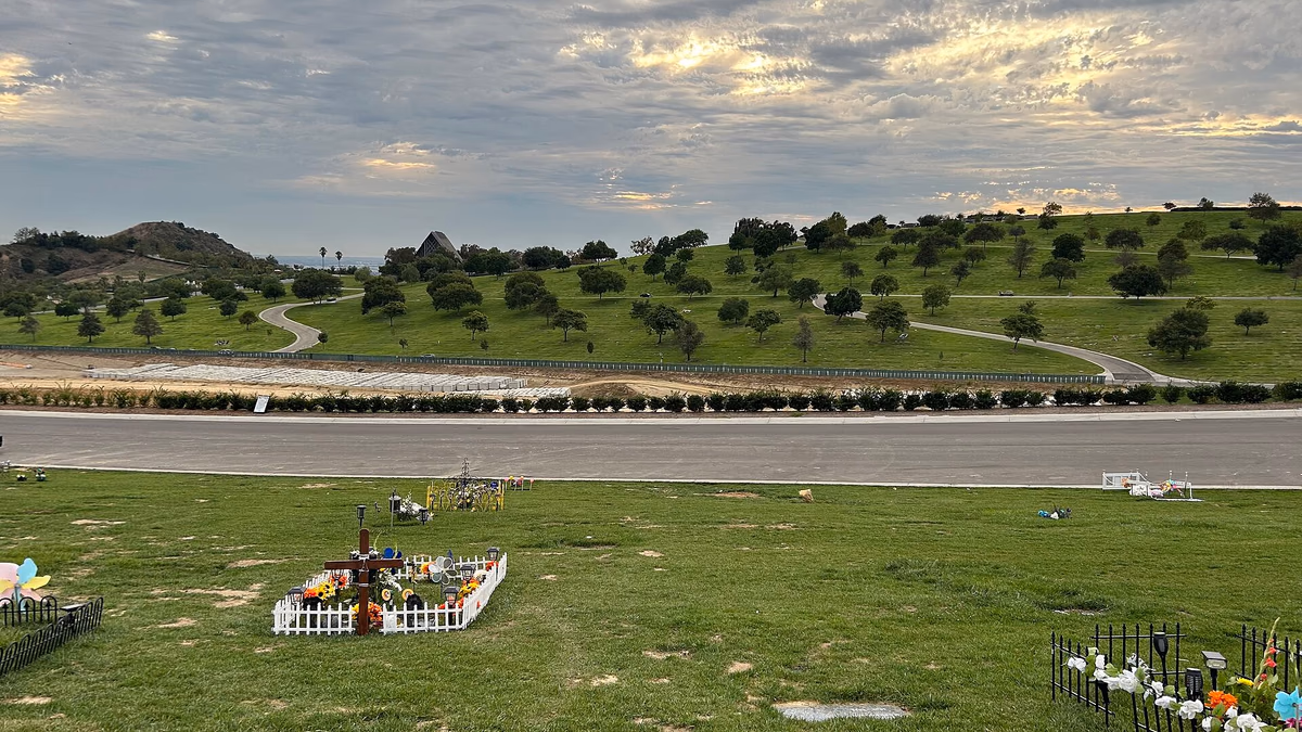 A view of Rose Hills Memorial Park from the east side of the cemetery.