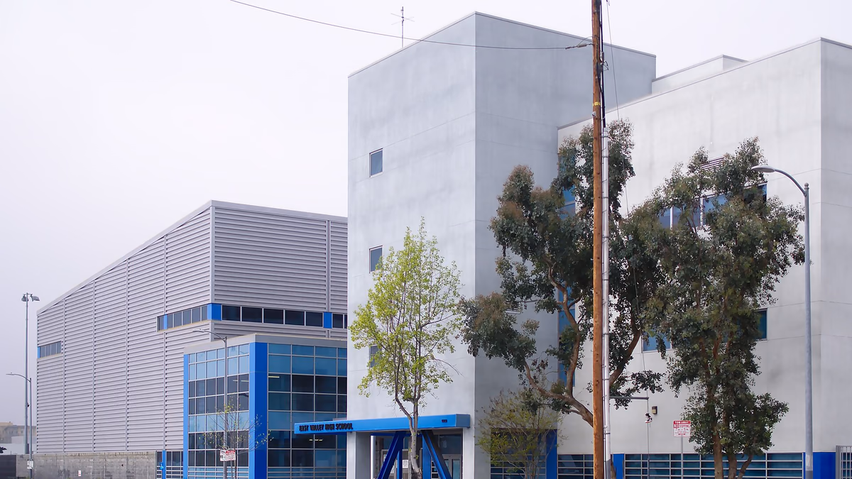 East Valley High School on Vineland Avenue in North Hollywood, Los Angeles. view from the northeast.