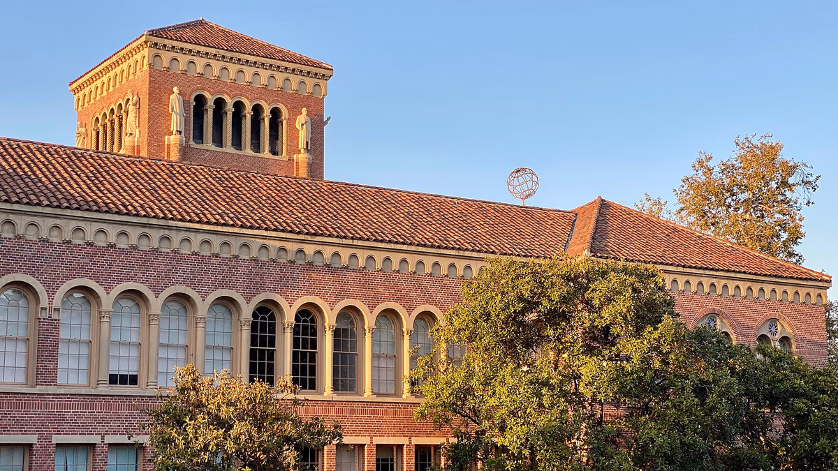 The Bovard Auditorium at sunset.