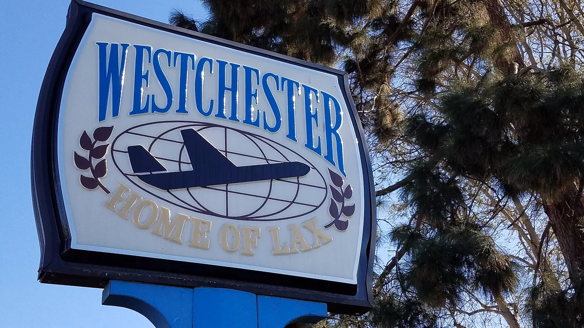 Photo of refurbished town sign in Westchester Rec Center, Los Angeles, CA.