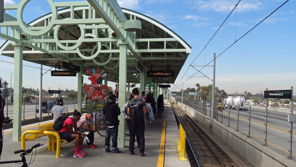 The green line platform at the Willowbrook stop on the Los Angeles Metro.