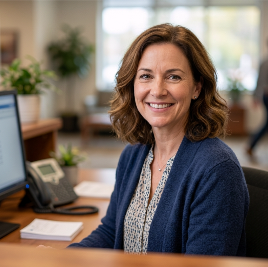 Shelby smiling at her desk, ready to help clients find care