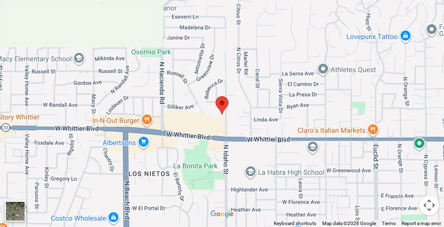Map showing La Habra Hills Presbyterian Church