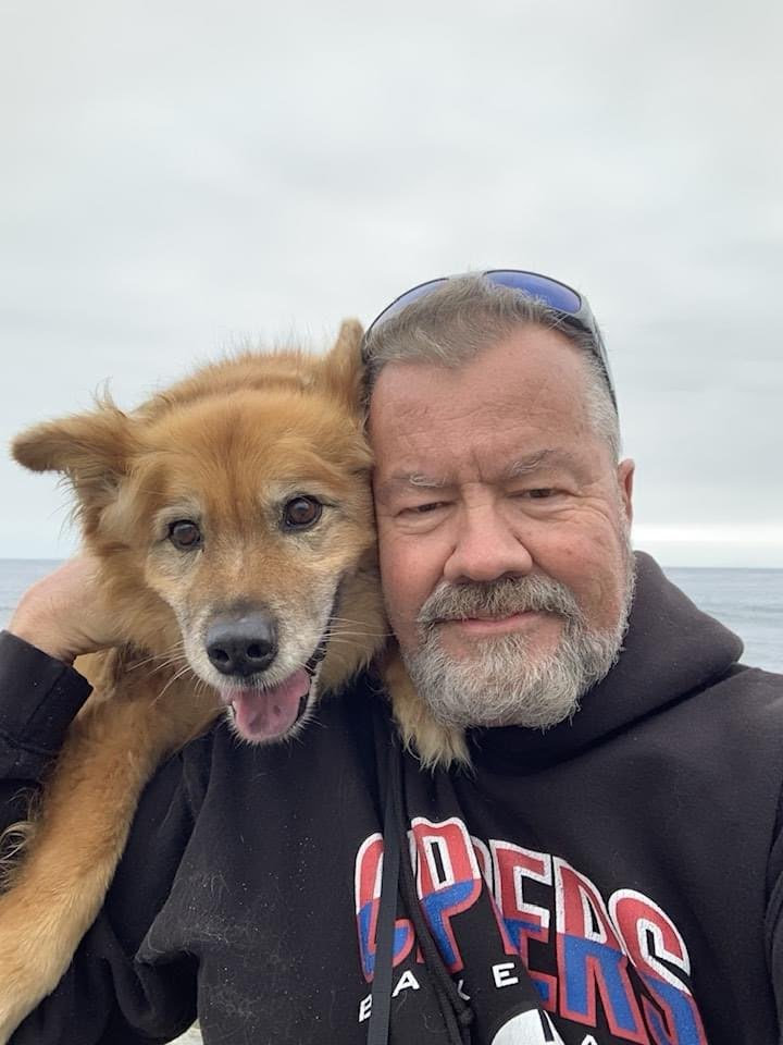 With my puppy.